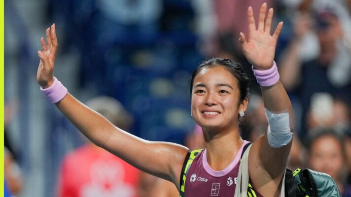 Alex Eala waves at the Canadian Open