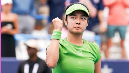 Pictured: Alex Eala with a fist pump