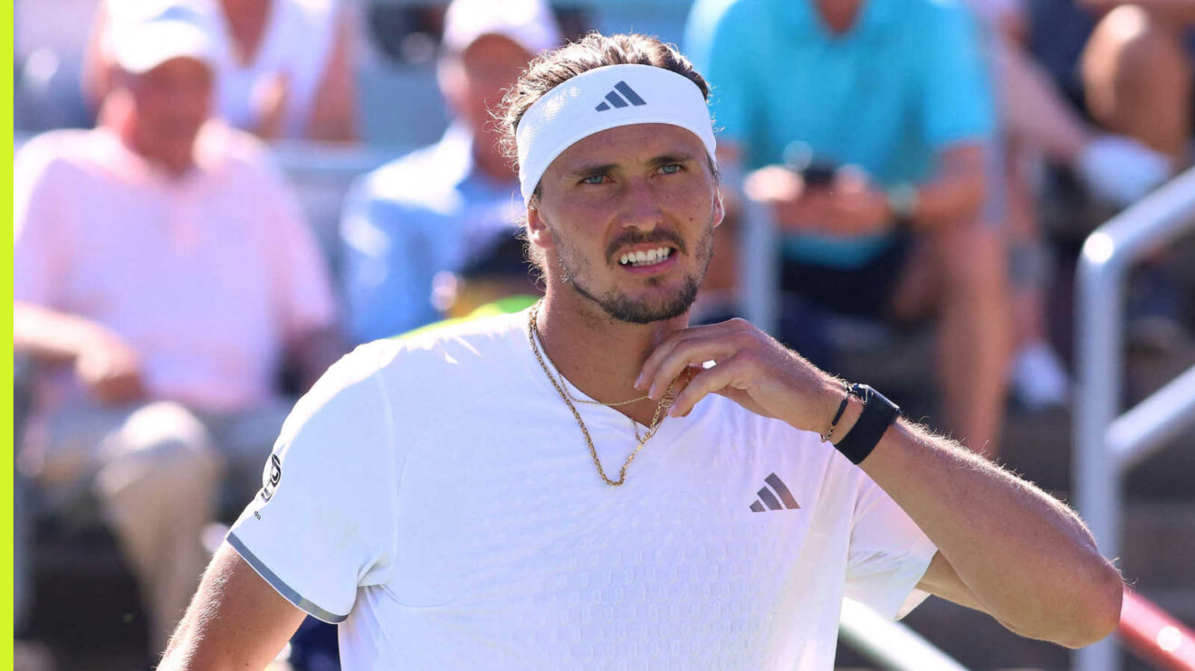 Pictured: Alexander Zverev reacts during a match