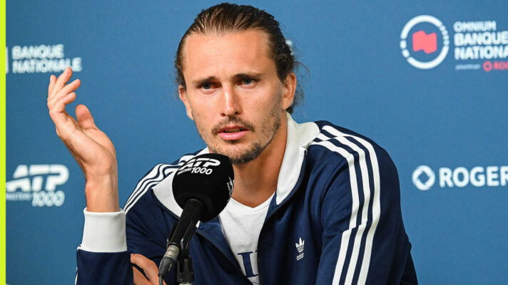 Pictured: Alexander Zverev talks to the media during a press conference