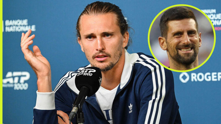 Pictured: Alexander Zverev with inset of Novak Djokovic
