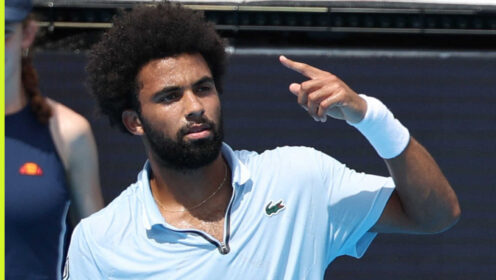 Pictured: Arthur Fils celebrates during his match