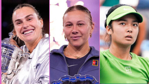 Pictured: Aryna Sabalenka, Amanda Anisimova and Alex Eala
