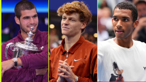 Pictured: Carlos Alcaraz, Jannik Sinner and Felix Auger-Aliassime