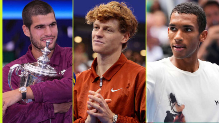 Pictured: Carlos Alcaraz, Jannik Sinner and Felix Auger-Aliassime