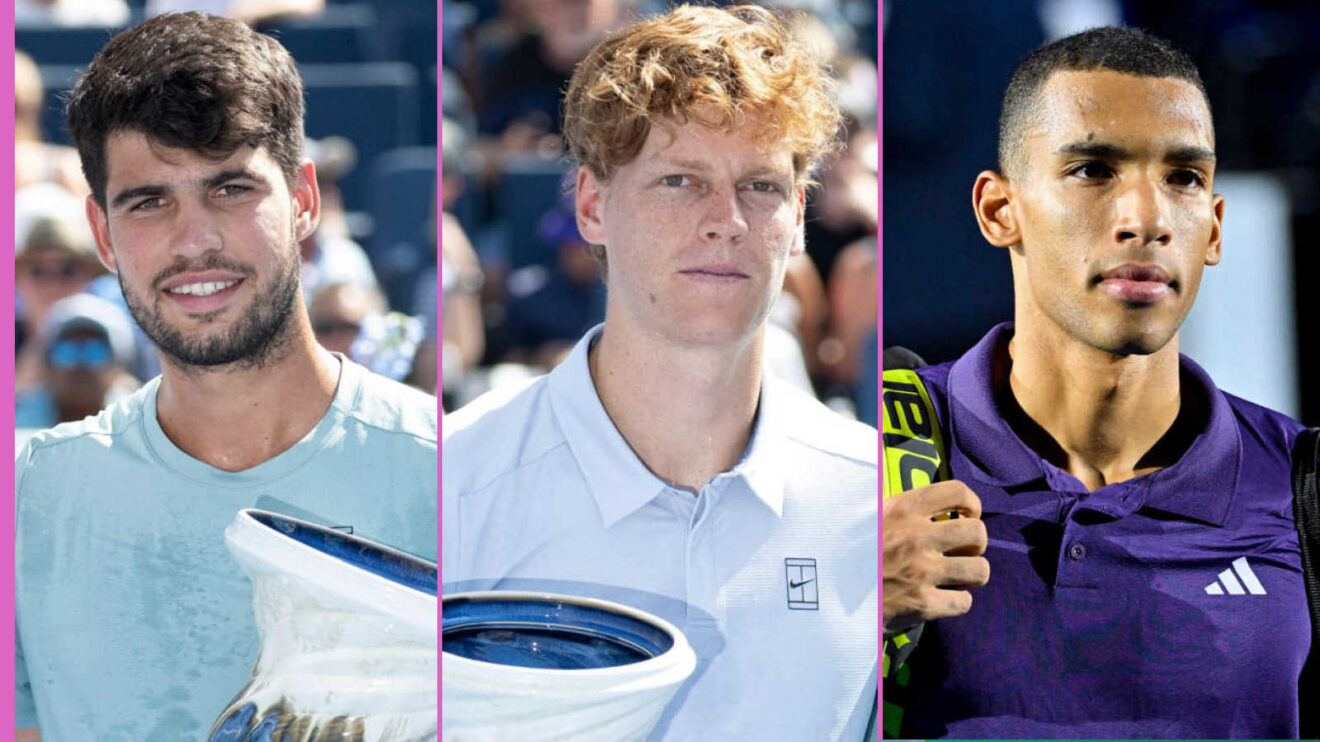 Pictured: Carlos Alcaraz, Jannik Sinner and Felix Auger-Aliassime