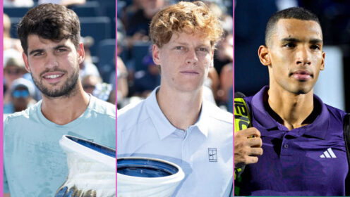 Pictured: Carlos Alcaraz, Jannik Sinner and Felix Auger-Aliassime