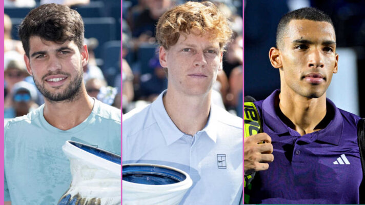 Pictured: Carlos Alcaraz, Jannik Sinner and Felix Auger-Aliassime