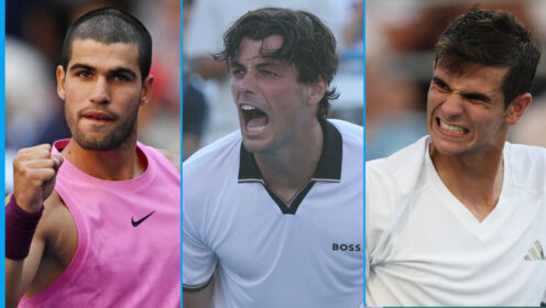 Pictured: Carlos Alcaraz, Taylor Fritz and Rafael Jodar