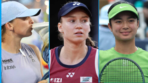 Pictured: Iga Swiatek, Elena Rybakina and Alex Eala