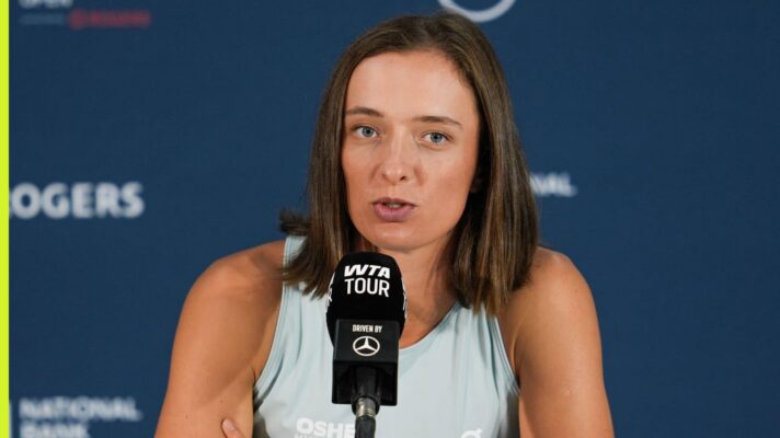 Iga Swiatek attends a press conference