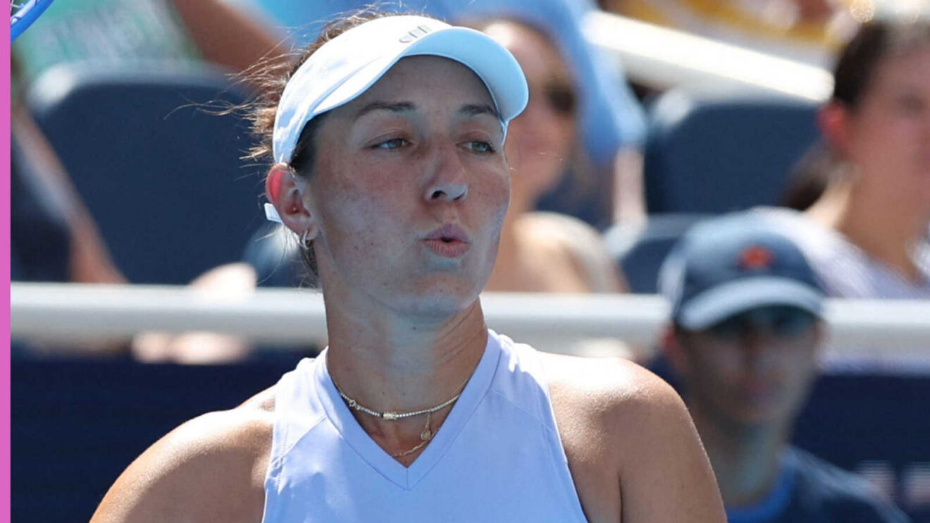 Pictured: Jessica Pegula reacts during her match