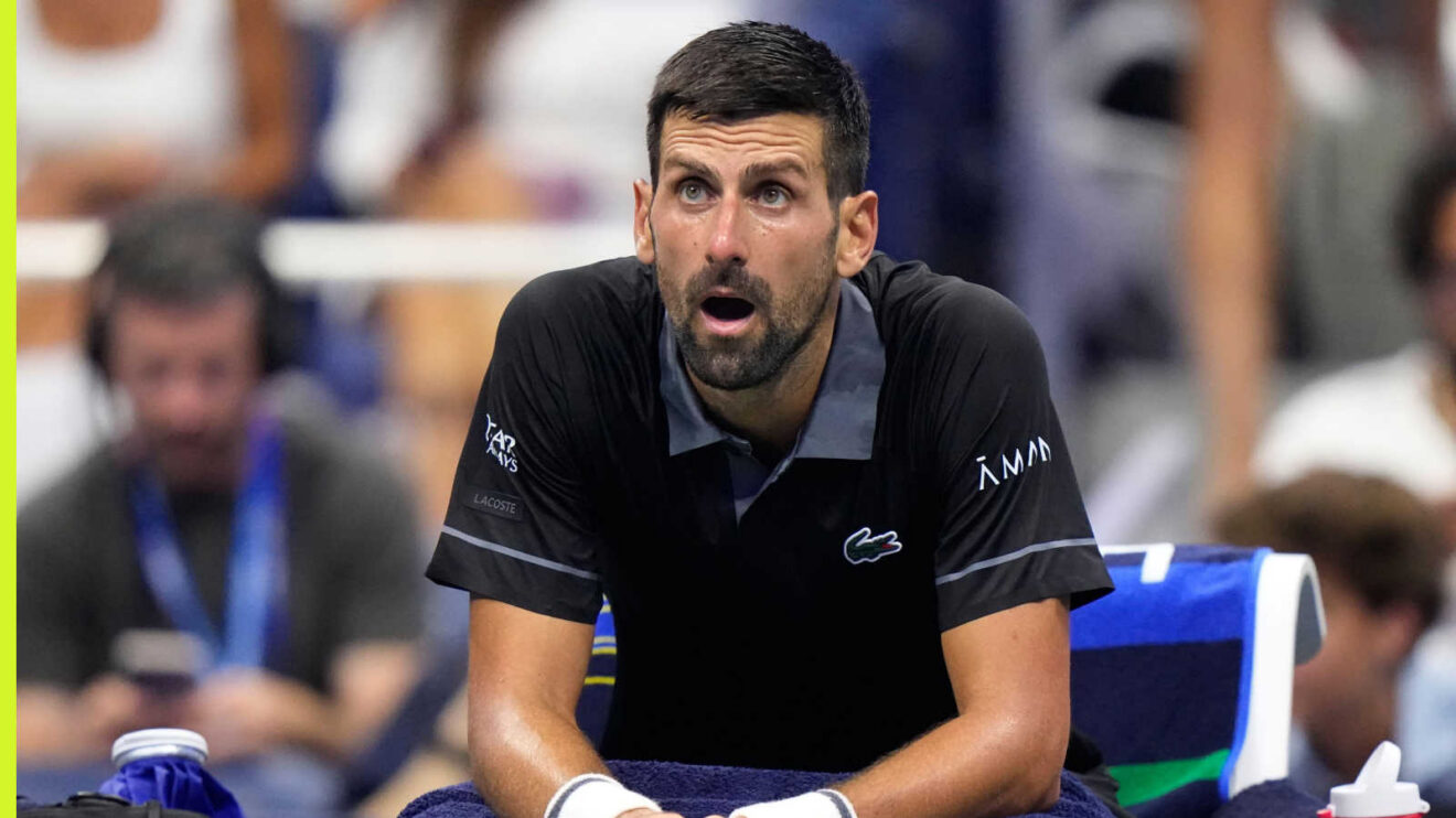 Pictured: Novak Djokovic takes a breather during his match