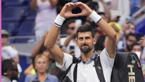 Pictured: Novak Djokovic waves to the crowd after his match