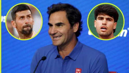 Roger Federer, Novak Djokovic and Carlos Alcaraz