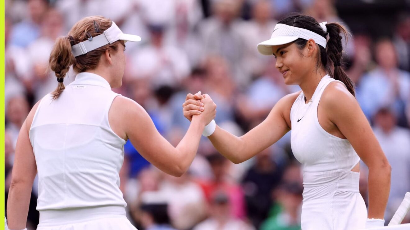 Pictured: Lulu Sun shakes hands with Emma Raducanu at Wimbledon