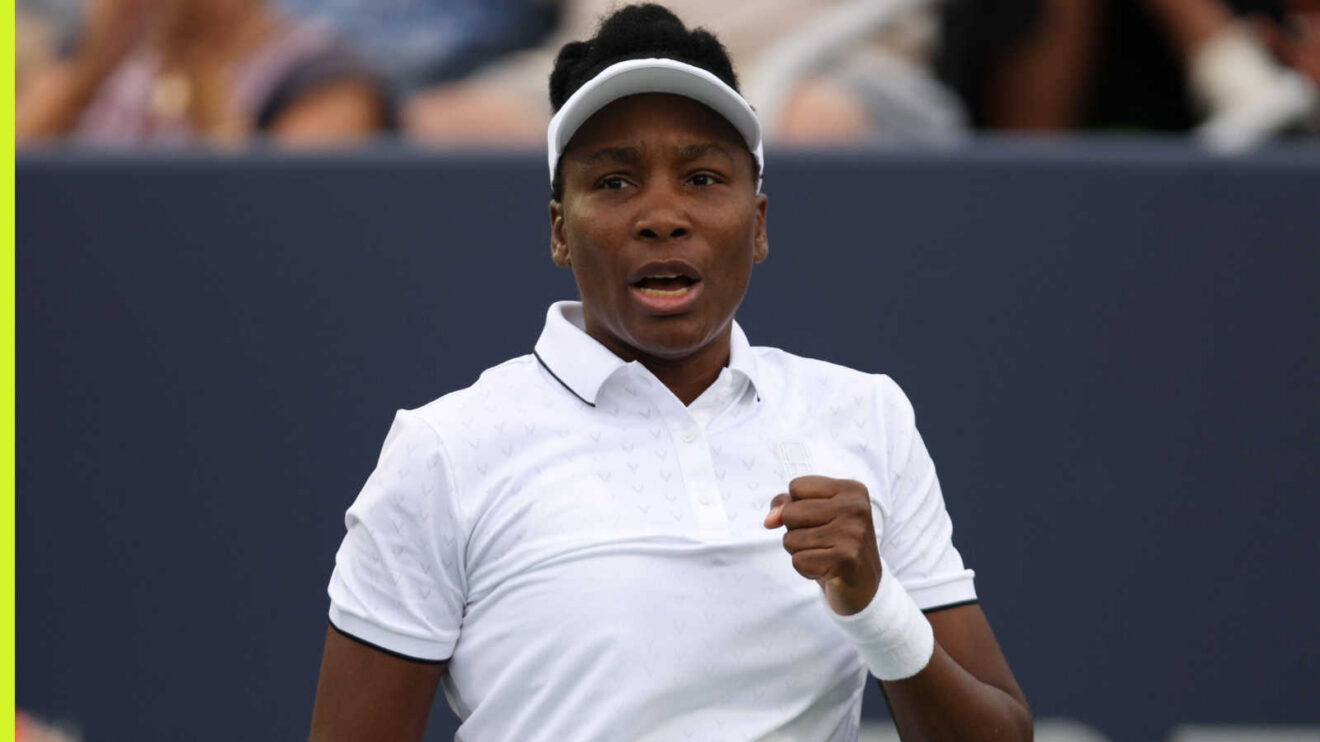 Pictured: Venus Williams reacts during a match
