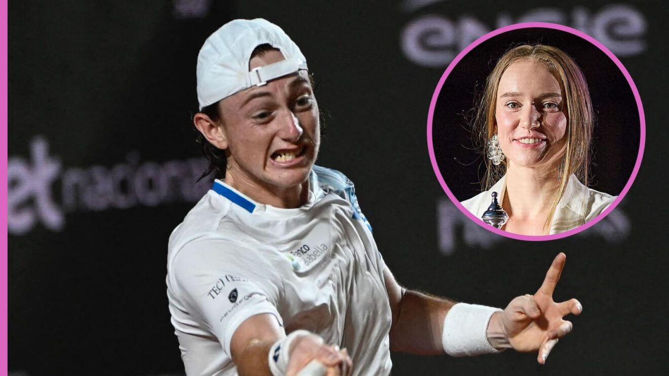 Pictured: Ignacio Buse hits a forehand, with US Open champion Elena Rybakina (inset)