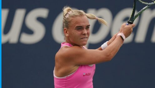 Pictured: Sára Bejlek in US Open action