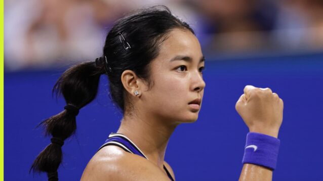 Pictured: Alex Eala celebrates her first round US Open win