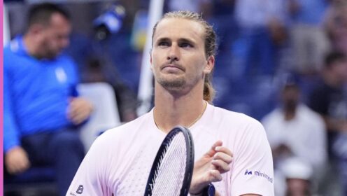 Pictured: Alexander Zverev applauds the US Open crowd after beating Lorenzo Sonego
