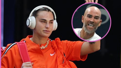 Pictured: Aryna Sabalenka and Adrian Mannarino (inset) at the US Open