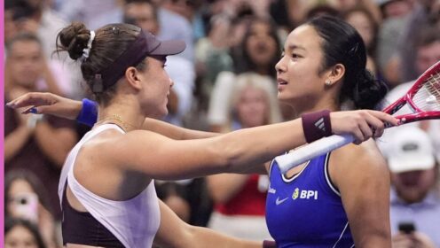 Pictured: Iva Jovic and Alex Eala hug after their US Open match