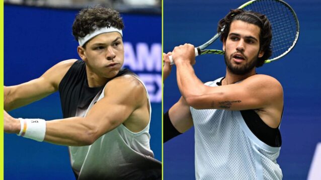 Pictured: Ben Shelton and Carlos Alcaraz at the US Open