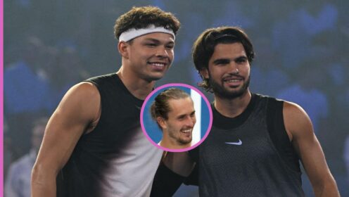 Pictured: Ben Shelton and Carlos Alcaraz, with Alexander Zverev inset