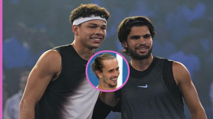 Pictured: Ben Shelton and Carlos Alcaraz, with Alexander Zverev inset