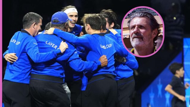 Pictured: Team Europe win the 2026 Laver Cup, with Patrick Mouratoglou (inset)