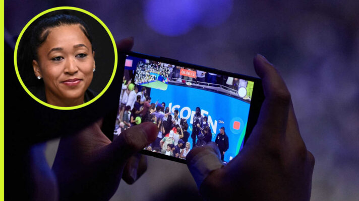 Pictured: A camera phone being used at the US Open with inset of Naomi Osaka