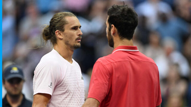 Pictured: Alexander Zverev and Karen Khachanov after their match