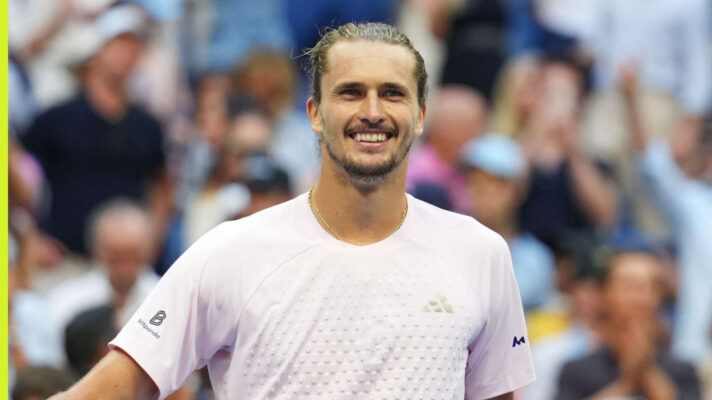 Pictured: Alexander Zverev reacts after winning