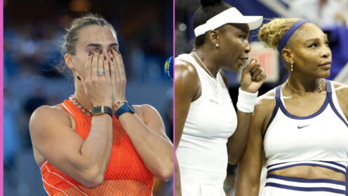 Pictured: Aryna Sabalenka and Venus and Serena Williams