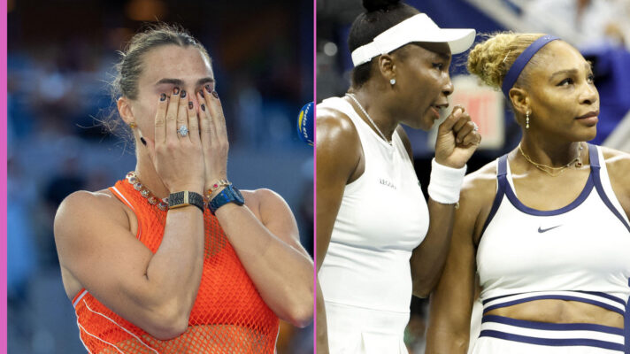 Pictured: Aryna Sabalenka and Venus and Serena Williams