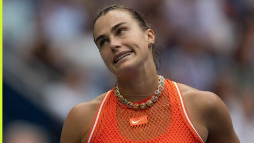 Aryna Sabalenka reacts at the US Open