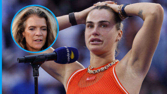 Pictured: Aryna Sabalenka with inset of Annabel Croft
