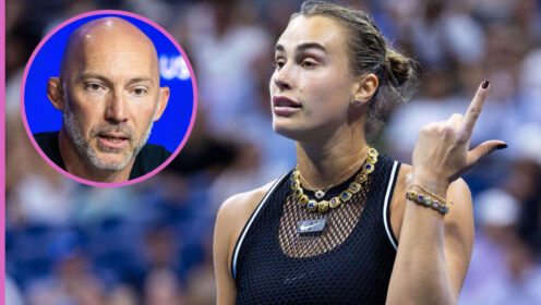 Pictured: Aryna Sabalenka with inset of her coach Jason Stacy