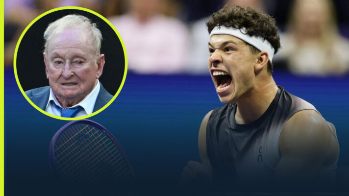 Ben Shelton celebrating his win against Carlos Alcaraz at the 2026 US Open.