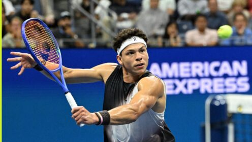 Ben Shelton at the 2026 US Open against Carlos Alcaraz.
