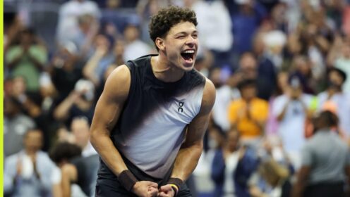 Ben Shelton celebrates at the US Open