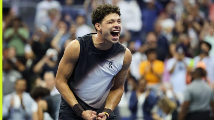 Ben Shelton celebrates at the US Open