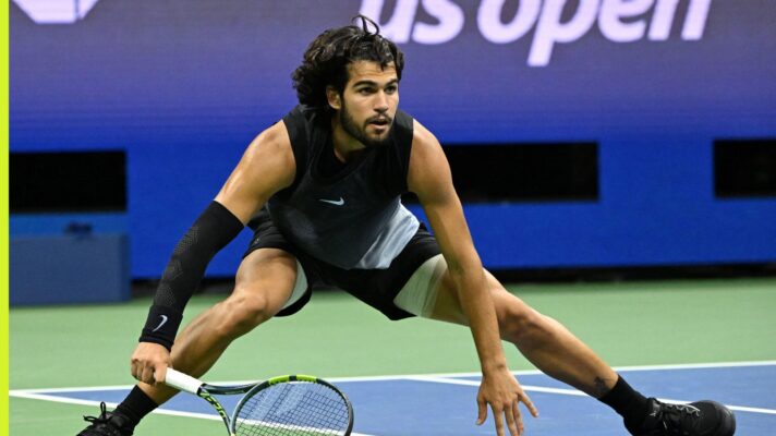 Carlos Alcaraz in his US Open 2026 match against Ben Shelton.