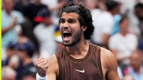 Carlos Alcaraz celebrates at the US Open