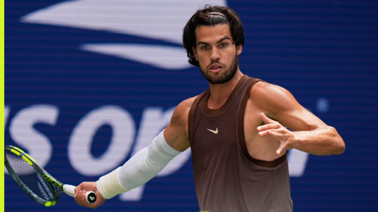 Carlos Alcaraz in action at the US Open