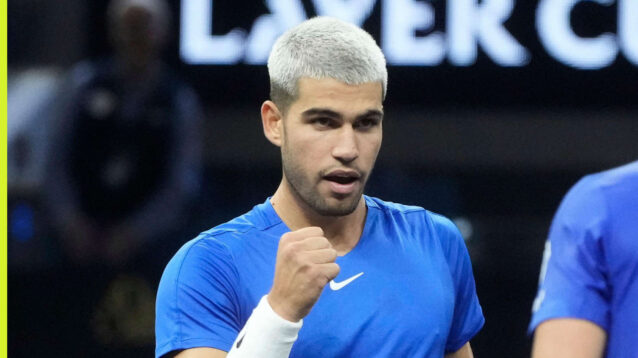 Pictured: Carlos Alcaraz in action at the Laver Cup