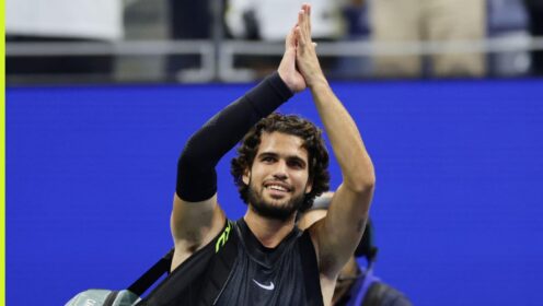 Carlos Alcaraz leaves the court at the US Open