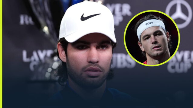 Pictured: Carlos Alcaraz and Taylor Fritz (inset) at the Laver Cup