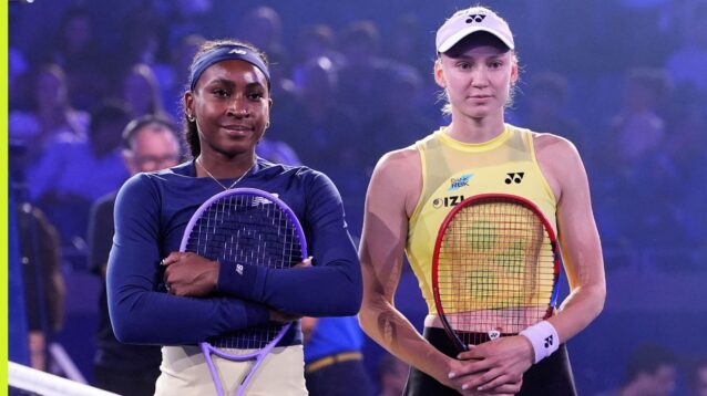 Coco Gauff and Elena Rybakina before their 2026 US Open semifinal.